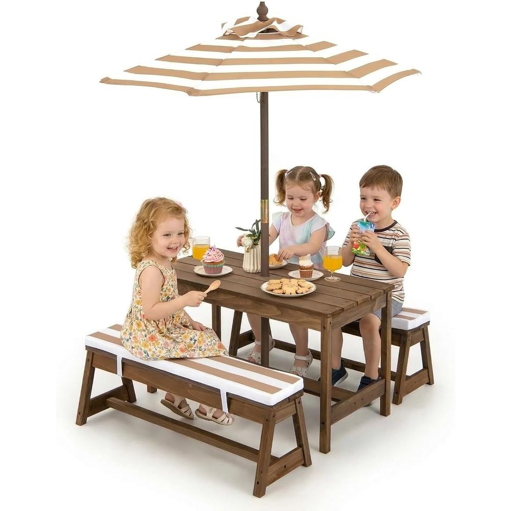 Kids Outdoor Table And Chairs With Umbrella - Mesa de picnic para niños, juego