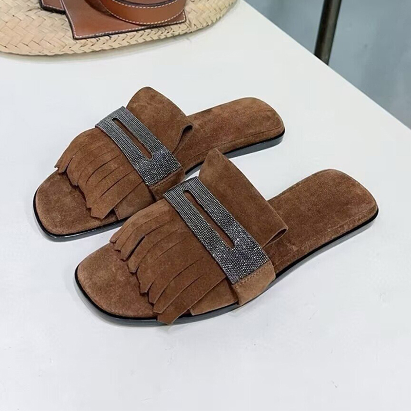 Kids Outdoor Decor - Zapatillas de fondo plano con borlas