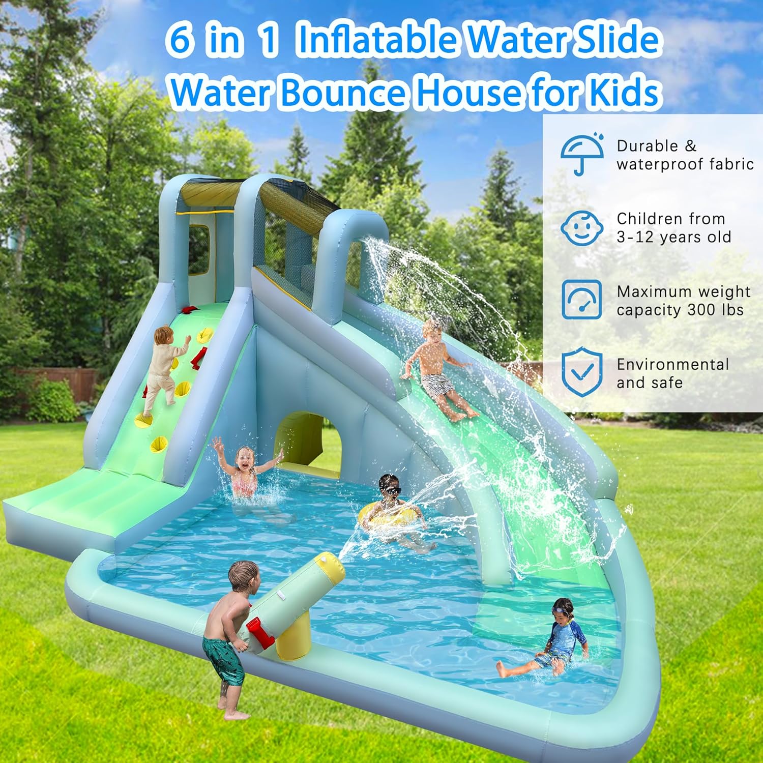 Parque Acuático Inflable 6 en  - Kids Outdoor Bounce House reseña y precio