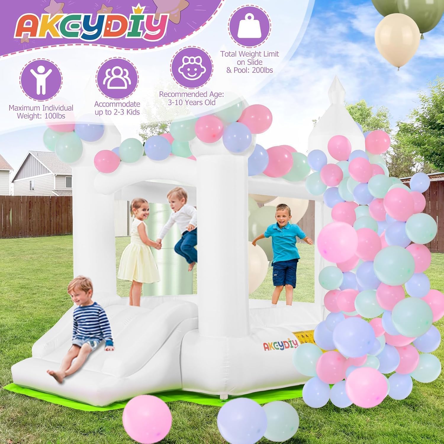 Castillo Inflable Blanco para  - Kids Outdoor Bounce House reseña y precio