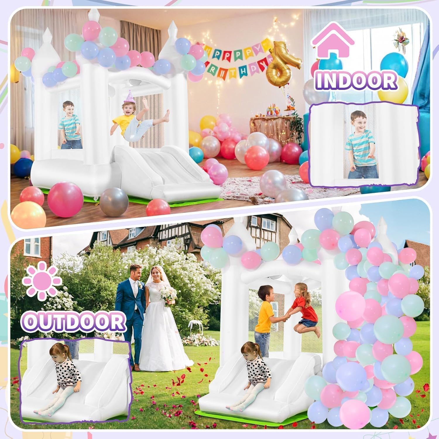 Castillo Inflable Blanco para  - Kids Outdoor Bounce House reseña y precio