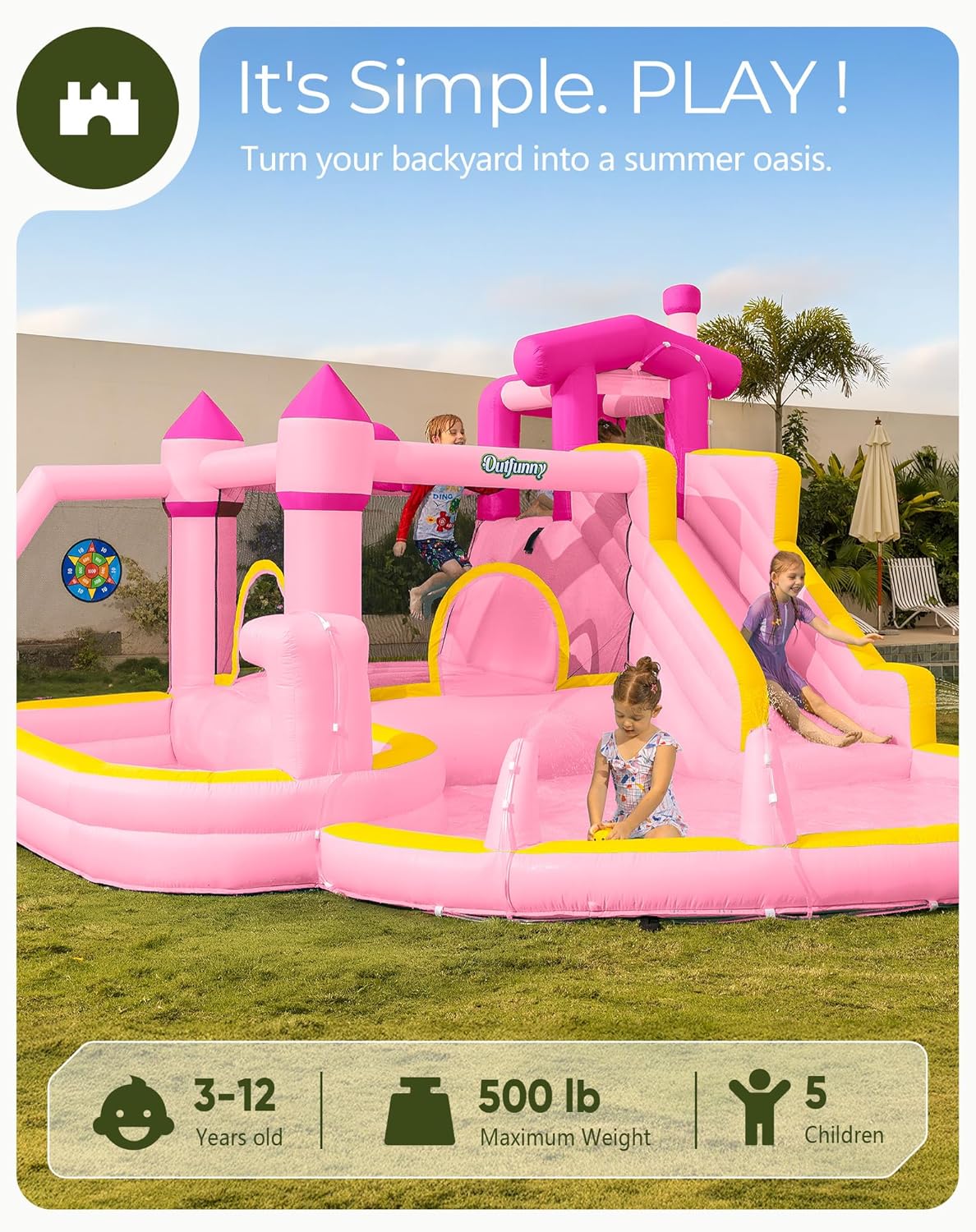 Tobogán Acuático Inflable Rosa - Kids Outdoor Bounce House reseña y precio