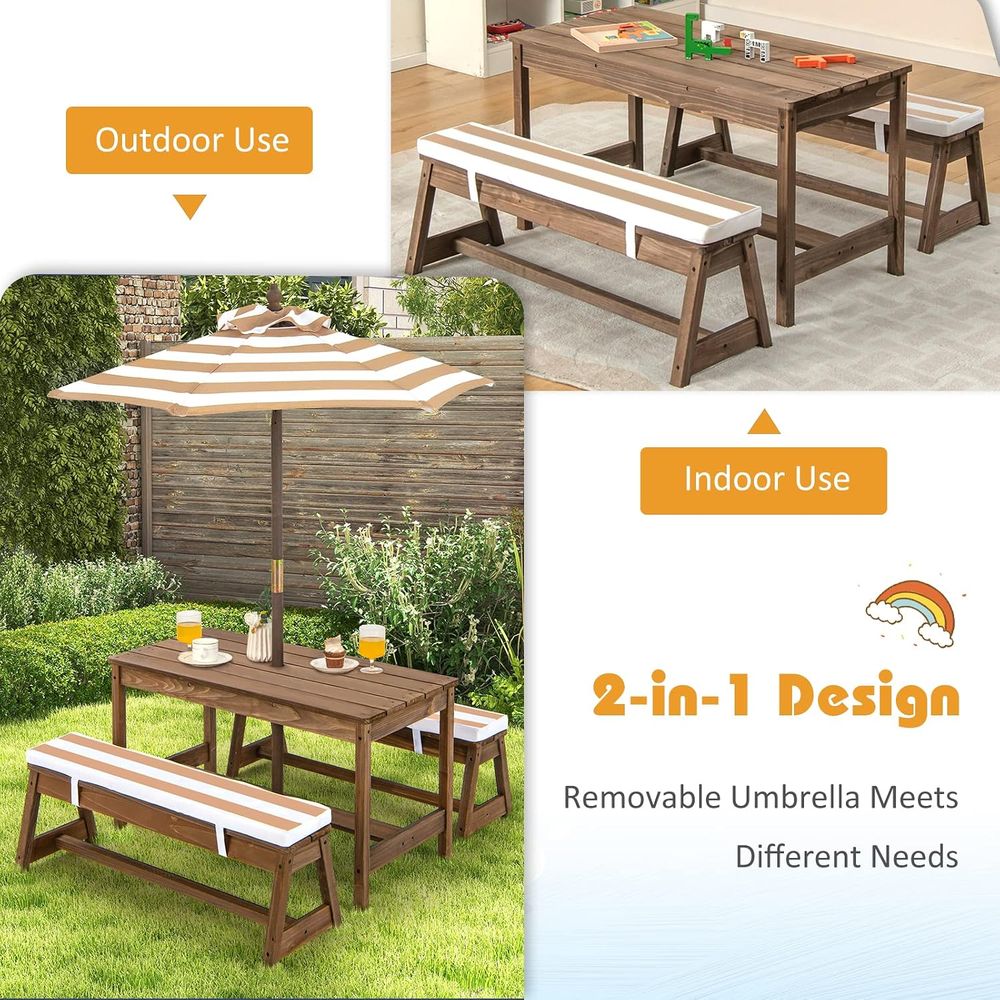 Mesa de picnic para niños, jue - Kids Outdoor Table And Chairs With Umbrella reseña y precio